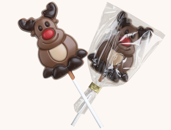 Einzigartige Eigenschaften des Schokoladenlutschers in Rentierform