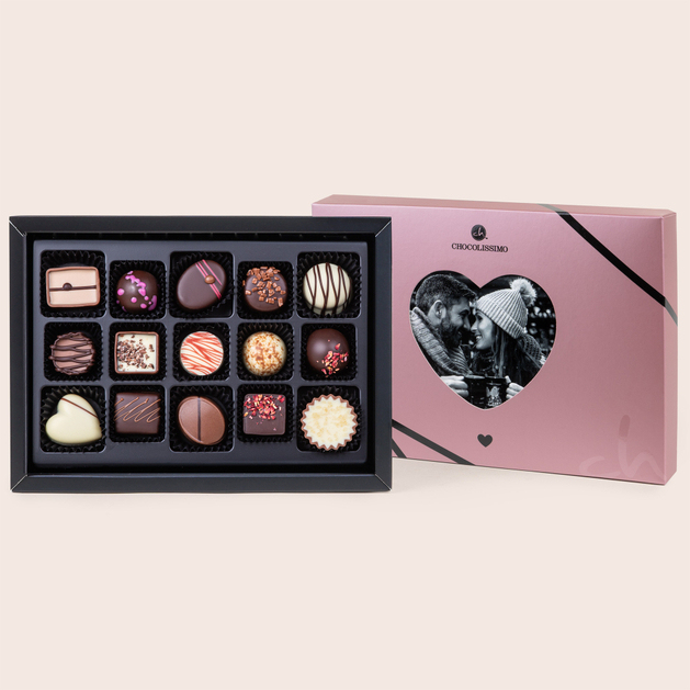 ChocoPostcard Midi - Herz - Pralinenschachtel mit Foto