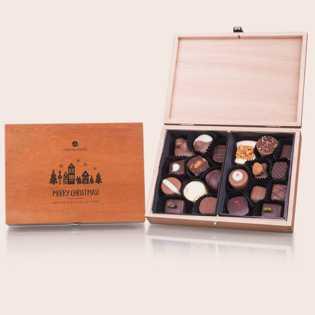 Merry Classic - ohne Alkohol - 20 alkoholfreie Pralinen im Holzkästchen