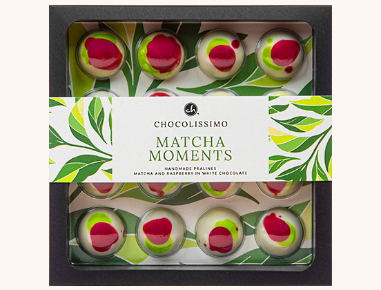 Einzigartige Eigenschaften der Matcha-Himbeer-Pralinen, überzogen mit weißer belgischer Schokolade