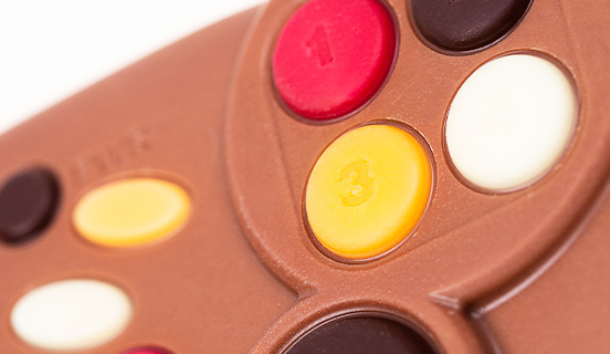 Ein detaillierter Spielblock aus belgischer Schokolade als Geschenk