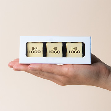 3 Pralinen mit beliebigem Aufdruck für Geschäftspartner