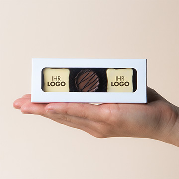 3 Pralinen mit beliebigem Aufdruck für Geschäftspartner