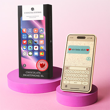 Schokoladen-Smartphone Ich liebe dich in einer dekorativen Schachtel zum Valentinstag