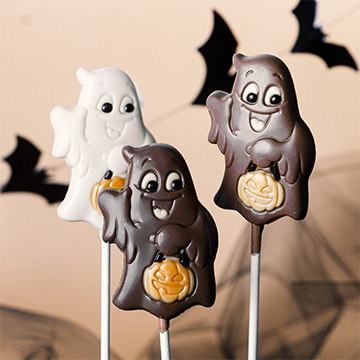 3er-Set Halloween-Geister-Lollis aus belgischer Schokolade höchster Qualität
