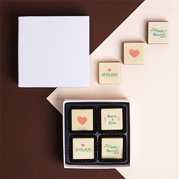 4 personalisierte Pralinen f&uuml;r die Hochzeit
