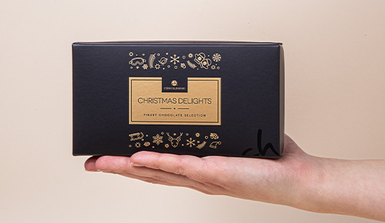 Einzigartig verpackte Schokoladenpralinen zu Weihnachten