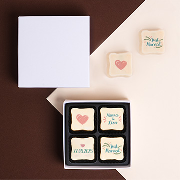 Set mit 4 personalisierten Pralinen für eine Hochzeit