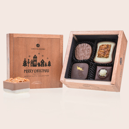 Merry Elegance Mini - ohne Alkohol - 4 alkoholfreie Pralinen im Holzkästchen