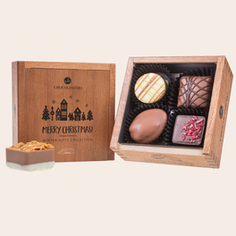 Merry Elegance Mini - 4 handgefertigte Pralinen im Holzkästchen