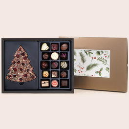 Xmas ChocoPostcard Maxi Gold - 15 Pralinen & Schoko-Weihnachtsbaum