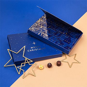 Adventskalender blau mit Pralinen