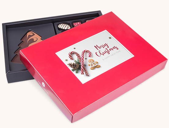 Einzigartige Merkmale des Weihnachtspralinen-Sets mit Ihrem eigenen Foto verpackt