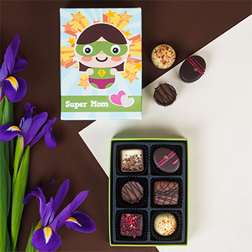 eine lustige Schachtel mit belgischen Schokoladenpralinen zum Muttertag